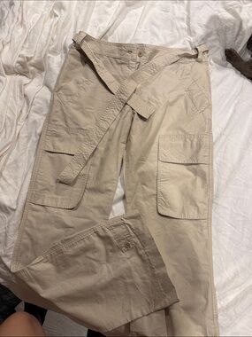 MaxMara Stone-Tone Cargo Trousers with Waist Tie